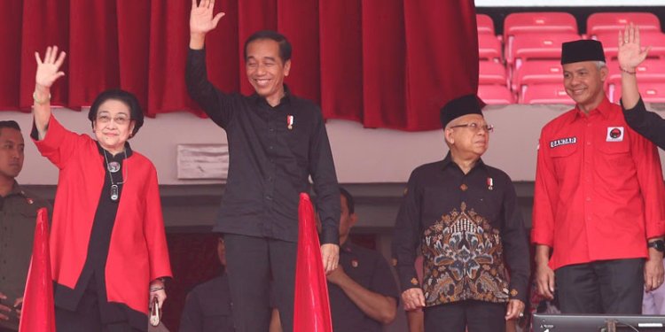 Megawati, Joko Widodo, Ma'ruf Amin dan Ganjar Pranowo pada acara Bulan Bung Karno di SUGBK/RMOL