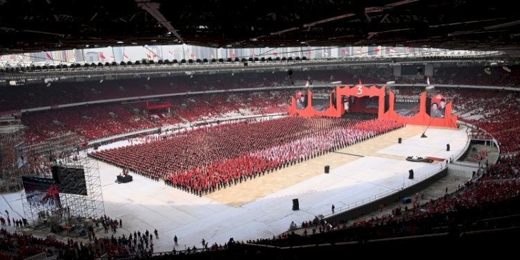 Stadion Utama Gelora Bung Karno (SUGBK) saat digunakan PDIP untuk kegiatan Puncak Bulan Bung Karno pada Sabtu (24/6)/Ist