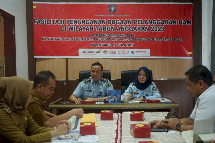  Kantor Wilayah Kementerian Hukum dan HAM Sumatera Selatan melalui Subbidang Pemajuan HAM menggelar Rapat Fasilitasi Penanganan Dugaan Pelanggaran HAM di Wilayah Tahun Anggaran 2023, Senin (24/7). (dok. Humas KemenkumHAM)