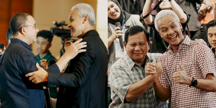 Kolase foto pertemuan Ganjar Pranowo dengan Anies Baswedan dan Prabowo Subianto/Net