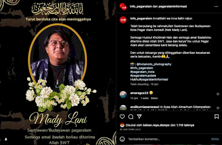 Sastrawan Asmadi wafat. (Tangkapan Layar)