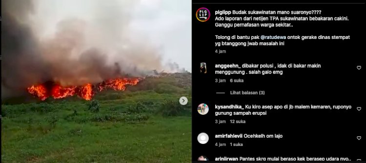 Kebakaran TPU Sukawinatan Palembang. (Tangkapan Layar Instagram)