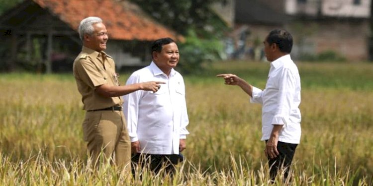 Presiden Joko Widodo bersama Menteri Pertahanan Prabowo Subianto dan Gubernur Jawa Tengah Ganjar Pranowo/Net