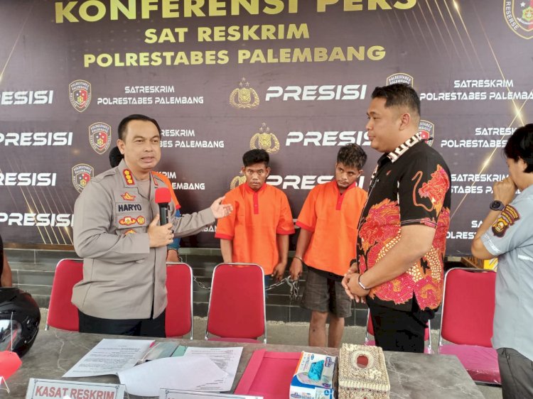 Kapolrestabes Palembang Kombes Pol Haryo Sugihartono melakukan gelar perkara ungkap kasus begal ojek online. (Denny Pratama/RMOLSumsel.id)