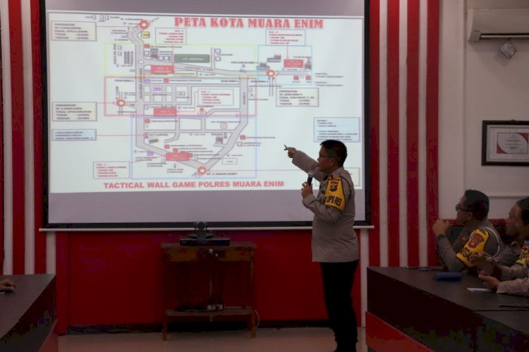 Penyelenggaraan Pemilu 2024, Polres Muara Enim laksanakan kegiatan Tactical Wall Game di Mapolres Muara Enim, Kamis (7/9). (ist/RMOLSumsel.id)