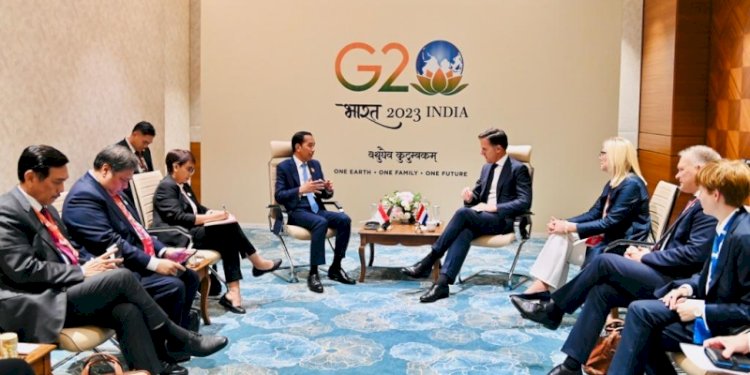 Presiden RI Joko Widodo saat bertemu dengan Perdana Menteri Belanda Mark Rutte di sela-sela KTT G20 di New Delhi, India pada Sabtu, 9 September 2023/Ist