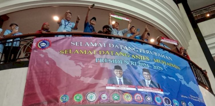 Konfederasi Serikat Pekerja Seluruh Indonesia (KSPSI) menggelar deklarasi dukungan untuk Anies Baswedan dan Muhaimin Iskandar (Amin) di Menara Peninsula Hotel, Jalan Letjen S. Parman No.78 Slipi Jakarta Barat, Selasa (12/9)/Ist