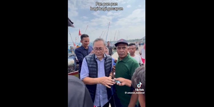 Tangkapan layar video Ketua Umum PAN, Zulkifli Hasan, membagikan uang ke nelayan/Repro