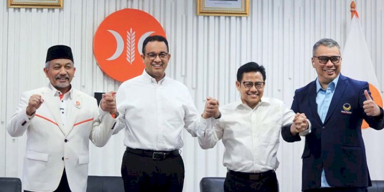 Presiden PKS Ahmad Syaikhu bersama pasangan bakal Capres-Cawapres Anies Baswedan dan Muhaimin Iskandar serta Waketum Partai Nasdem Ahmad Ali/RMOL