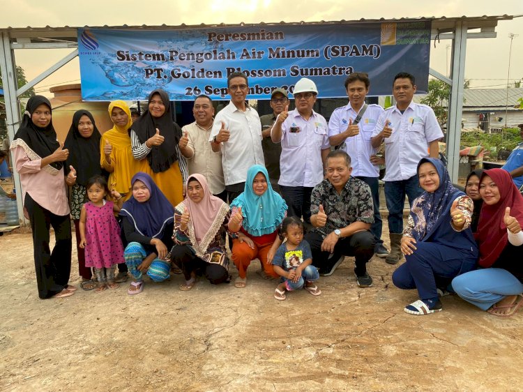 Bomba Grup melalui PT Golden Blossom Sumatra menyalurkan ribuan liter air bersih dan peresmian mesin pengelolaan air bersih
