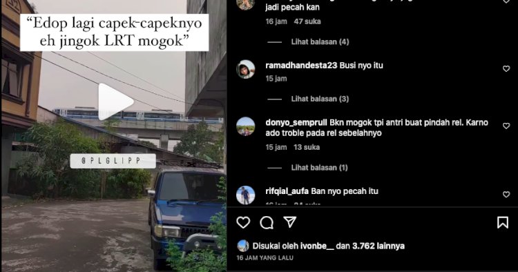 Kondisi LRT Palembang mogok viral di media sosial. (Tangkapan Layar Instagram)