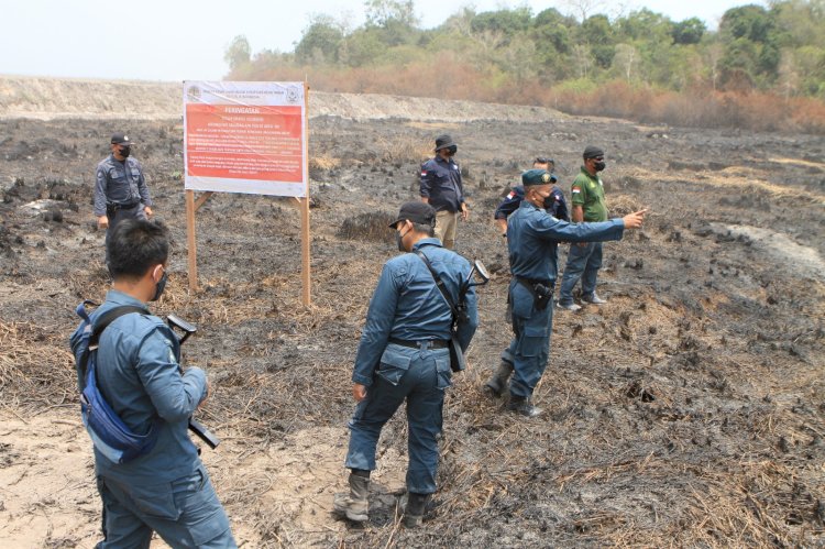 Tim dari Ditjen Gakkum KLHK melakukan penyegelan lahan yang perusahaan yang terbakar/ist