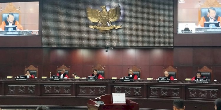 Suasana Sidang Mahkamah Konstitusi terkait uji materiil batas minimum usia capres-cawapres, Senin (16/10)/RMOL