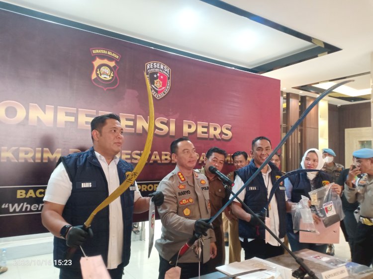 Polrestabes Palembang melakukan gelar perkara terkait ungkap kasus tawuran antar kelompok pemuda, Senin (16/10). (Denny Pratama/RMOLSumsel.id)