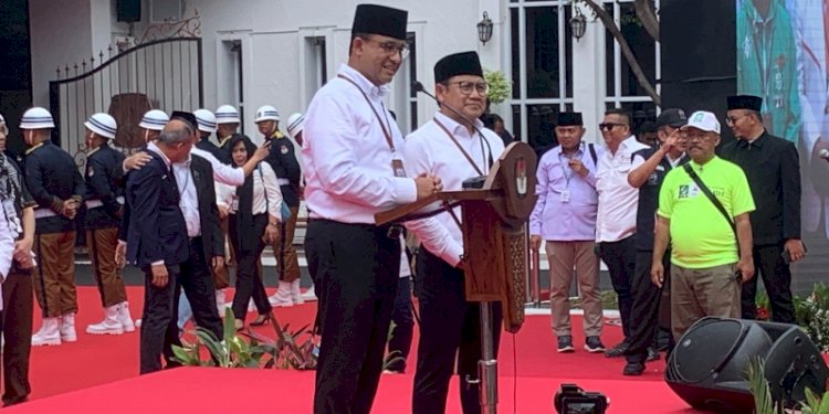 Anies Baswedan dan Muhaimin Iskandar di Kantor KPU RI, Jalan Imam Bonjol, Menteng, Jakarta Pusat, Kamis (19/10)/RMOL