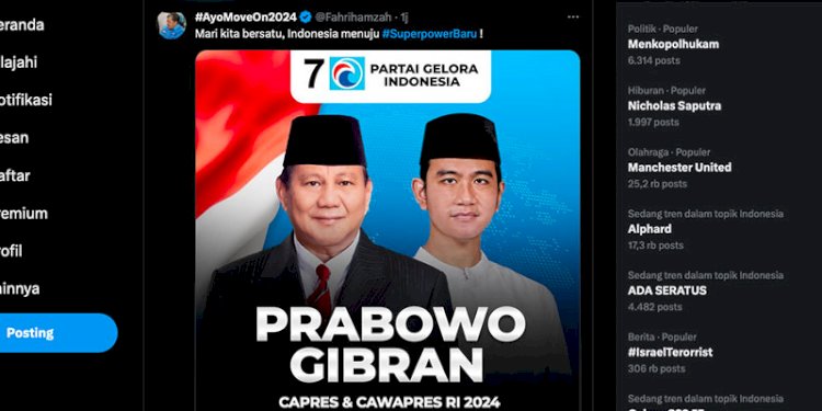 Fahri Hamzah unggah poster Prabowo-Gibran di akun media sosial/Net