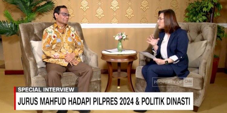 Calon wakil presiden Moh. Mahfud MD dalam wawancara dengan CNN Indonesia.