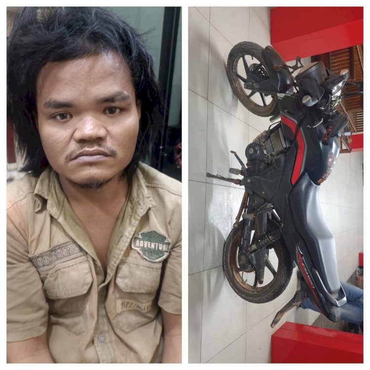 Tersangka Pitung (kiri) dan motor hasil curian (kanan). (ist/rmolsumsel.id)
