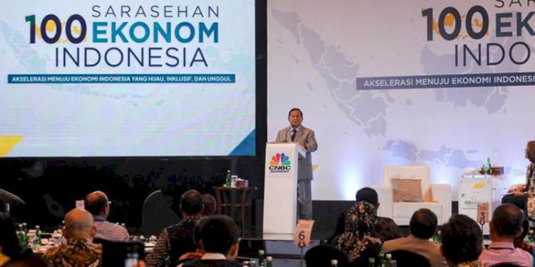 Bacapres Prabowo Subianto dalam acara Sarasehan 100 Ekonom Indonesia, Rabu (8/11)/Repro