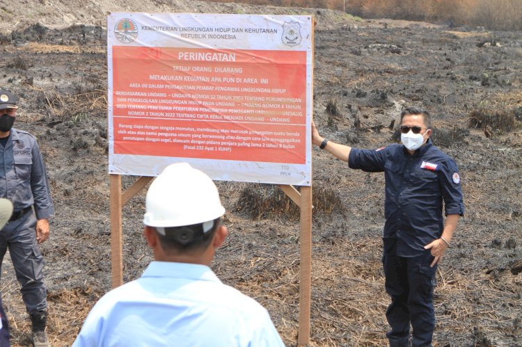 Penyegelan lahan karhutla di OKI oleh Tim dari Ditjen Gakkum KLHK beberapa waktu lalu. (ist/rmolsumsel.id)