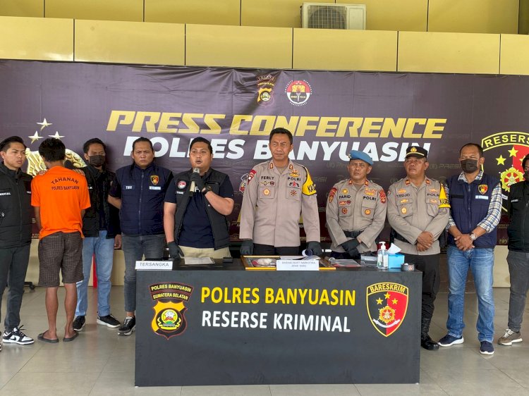 Konferensi pers yang digelar Polres Banyuasin atas ungkap kasus narkoba yang dilakukan Satuan Narkoba. (ist/rmolsumsel.id)