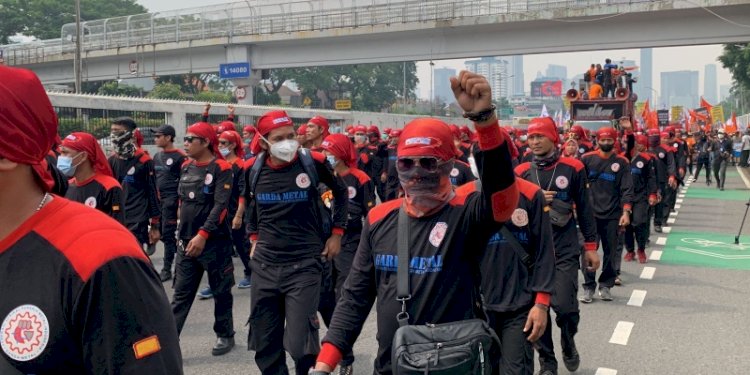 Aksi demonstrasi buruh di kawasan Gedung DPR RI/MPR RI, Jakarta pada 14 Mei 2022/RMOL