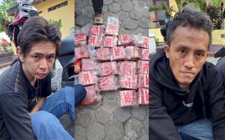 Dua tersangka kurir sabu beserta barang bukti yang diamankan Direktorat Reserse Narkoba Polda Lampung /ist