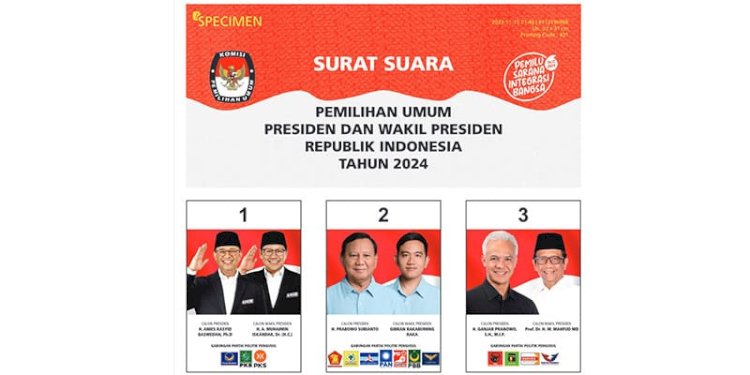 Desain surat suara Pilpres 2024 yang disetujui KPU RI bersama-sama tim pasangan calon/Repro