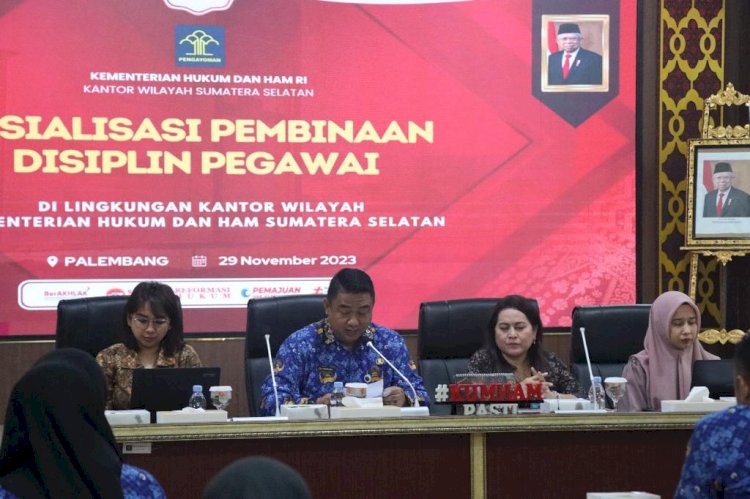 Kantor Wilayah Kementerian Hukum dan HAM Sumatera Selatan bekerja sama dengan Biro Kepegawaian Sekretariat Jenderal Kemenkumham RI menggelar kegiatan Sosialisasi Pembinaan Disiplin Pegawai/ist
