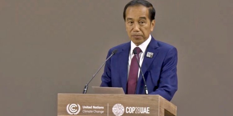 Presiden Joko Widodo saat memberikan statement di COP28, Dubai, UEA, Jumat, 1 Desember 2023/Tangkapan Layar Youtube COP28 UEA