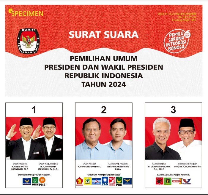 Surat suara Pilpres 2024 (dok. KPU)