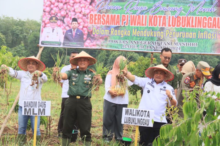 Pj Wali Kota Lubuklinggau bersama Dandim dan Kapolres melaksanakan panem raya bawang merah.(Handout)