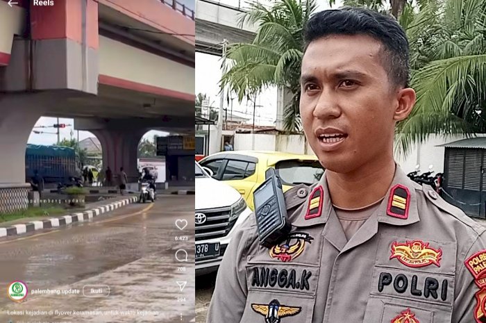 Video viral sopir truk diserang kelompok pemalak di kawasan Keramasan Palembang dan Kapolsek KErtapati Iptu Angga Kurniawan(Kolase/RMOLSumsel.id)