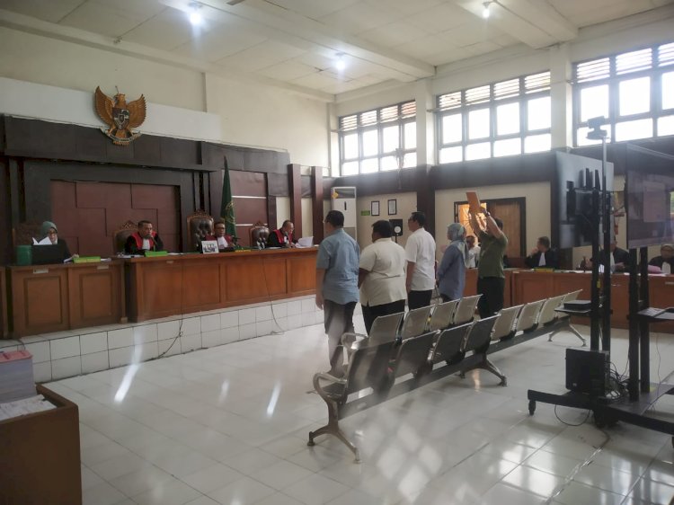 Empat saksi dana hibah KONI saat berlangsung di Pengadilan Negeri Palembang, Selasa (6/2/2024).(Denny Pratama/RMOLSumsel.id)