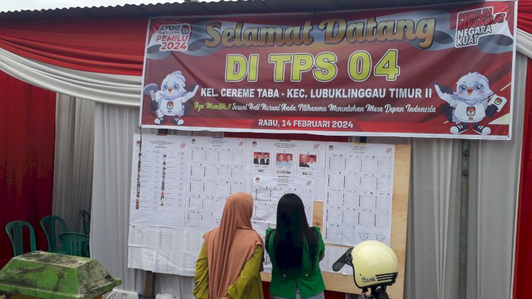 TPS 04 Kelurahan Cereme Taba, Kecamatan Lubuklinggau Timur II suara Prabowo - Gibran unggul. (Ansyori Malik/RMOLSumsel.id)