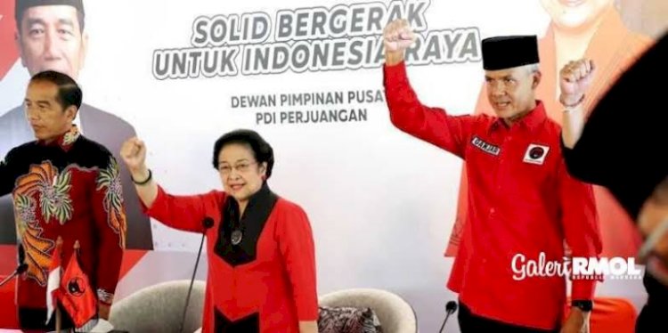 Ketua Umum PDIP Megawati Soekarnoputri bersama Presiden Joko Widodo dan Capres Nomor Urut 3, Ganjar Pranowo/RMOL