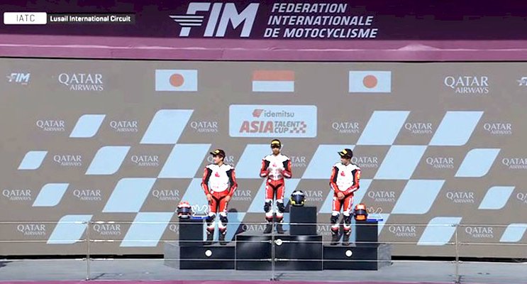 Pembalap muda Indonesia, Kiandra Ramadhipa, sukses berdiri di podium Sirkuit Internasional Lusail, Qatar, di ajang Idemitsu Asia Talent Cup (IATC)/Repro