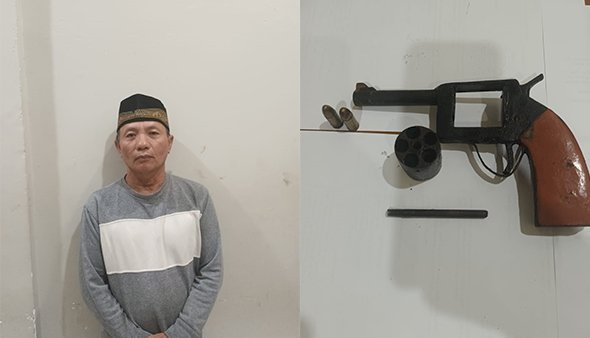 Sumiran (57) pedagang yang kedapatan menyimpan senjata api rakitan jeis revolver. (Dokumentasi Polisi)