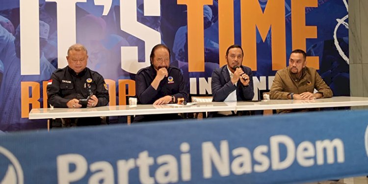 Konferensi pers Partai Nasdem terkait hasil Pemilu 2024 di Nasdem Tower, Jakarta Pusat, Rabu malam (20/3)/RMOL