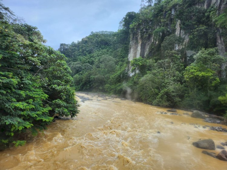 Arus Sungai Endikat yang berada di Kabupaten Lahat, Sumsel dimanfaatkan untuk menggerakkan turbin Pembangkit Listrik Tenaga Mini Hidro (PLTM) Green Lahat dan Endikat. (eko prasetyo/rmolsumsel.id)
