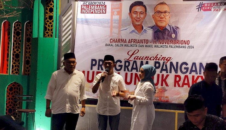 Bakal Calon Wali Kota dan Wakil Walikota Palembang, Charma Afrianto dan Novembriono launching program pangan murah untuk rakyat/ist