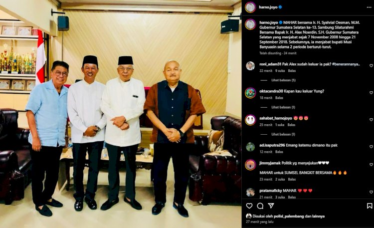 Tangkapan layar unggahan Harnojoyo saat bertemu Alex Noerdin di Instagramnya. (ist/rmolsumsel.id)