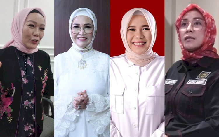 (kiri ke kanan) Politisi Demokrat, Holda, Politisi Golkar Anita Noeringhati, Politisi Gerindra  Kartika Sandra Desi dan Politisi PDI Perjuangan Meli Mustika.