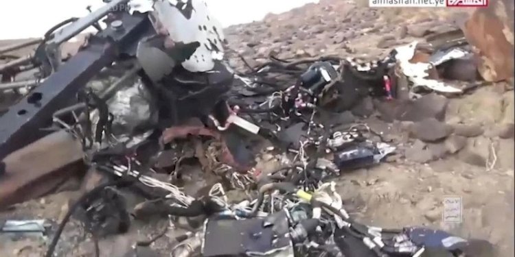 Potogan gambar yang menunjukkan puing-puing drone AS yang berhasil ditembak Houthi/Net