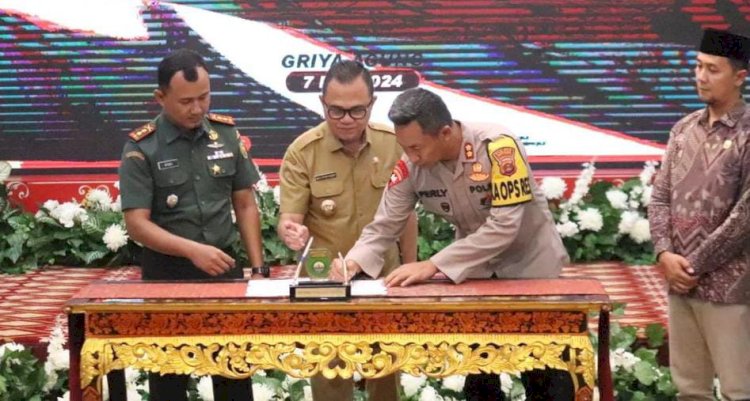 Penandatanganan NPHD untuk pengamanan Pilkada Banyuasin. (ist/rmolsumsel.id) 