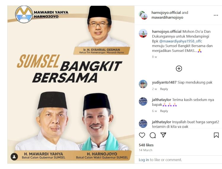 Duet Mawardi Yahya-Harnojoyo. (ist/rmolsumsel.id) 