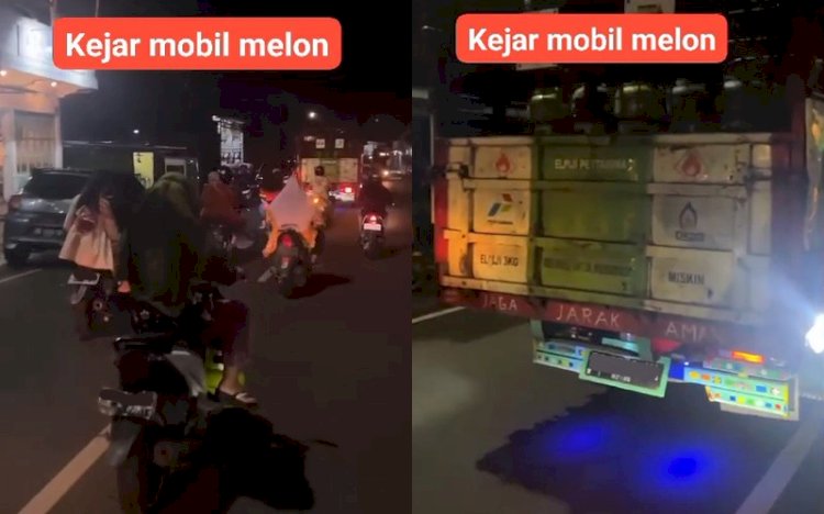 Tangkapan layar video warga Pagar Alam berburu truk pengangkut gas subsidi.(ist/rmolsumsel.id) 