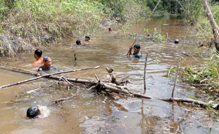 Sejumlah warga melakukan pencarian terhadap Habibullah (55), warga Desa Pulau Harapan yang sudah hilang hampir seminggu. (ist/rmolsumsel.id) 