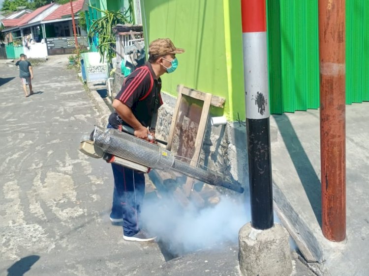 Petugas Puskesmas saat melakukan fogging di rumah warga. (Salim/RMOLSumsel.id)