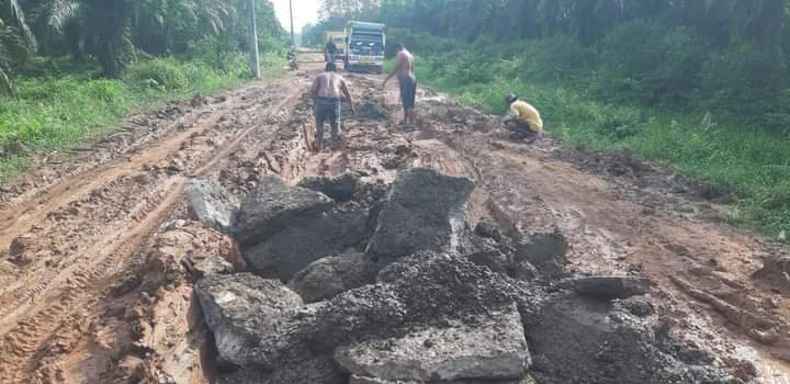 Kondisi  jalan di Desa Sungai Rengit menuju Pangkalan Benteng. (ist/rmolsumsel.id) 